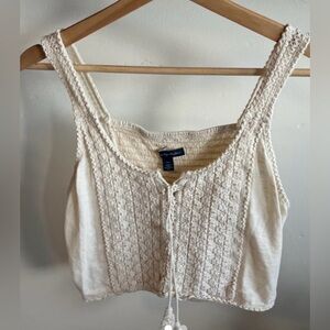 Beige American eagle crop top with lace detailing